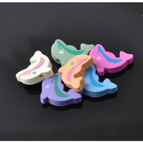 100pcs Mixed dolphin Pattern Wooden Spacer Beads For Jewelry making DIY 24x18mm MT0417