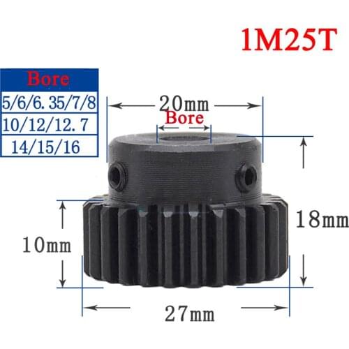 1M25Teeth Spur Gear Pinion Metal Steel Gear Major Gear Rack Transmission RC Bore Dia 5/6/6.35/7/8/12/12.7/14/15/16mm step=20mm