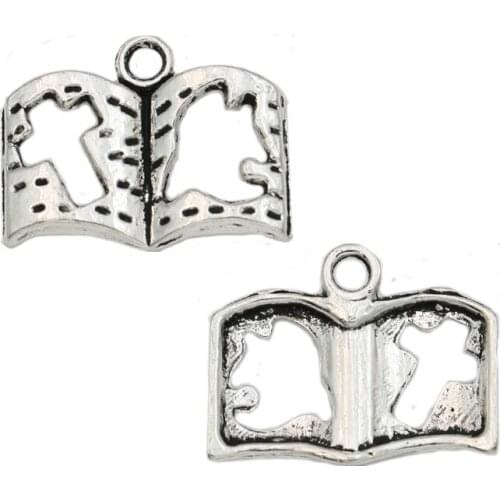 25pcs Cross Jesus Book Charms Antique Silver Plated Pendants for Jewelry Making DIY Handmade Craft 14x19mm