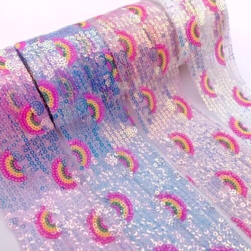 5Yards 6/8CM Rainbow Coloful Sequin Embroidery Tull Roll Organza Ribbon Parts DIY Accessories Tutu Skirt Girl Hairpin Material