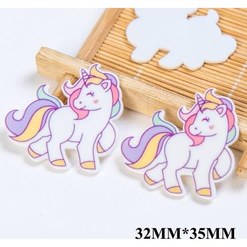 50pcs 32*35MM Cartoon Unicorn Flatback Resin Kawaii Horse Planar Resin Cabochon DIY Craft For Home Decoration Scrapbooking FR075