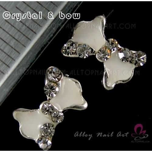 50pcs white bow Crystal Rhinestone Alloy Nail Art Glitters DIY Decoration