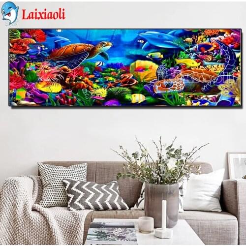 Dolphins, turtles landscape 5D diamond painting diy Mosaic Full embroidery 3d cross stitch square Round,large size New Year Gift