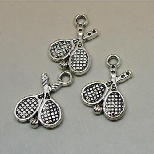 ALY 100Pcs/lot Vintage Bronze Sports Charms Cute Tennis Racquet Pendant 14x18mm Jewelry Findings