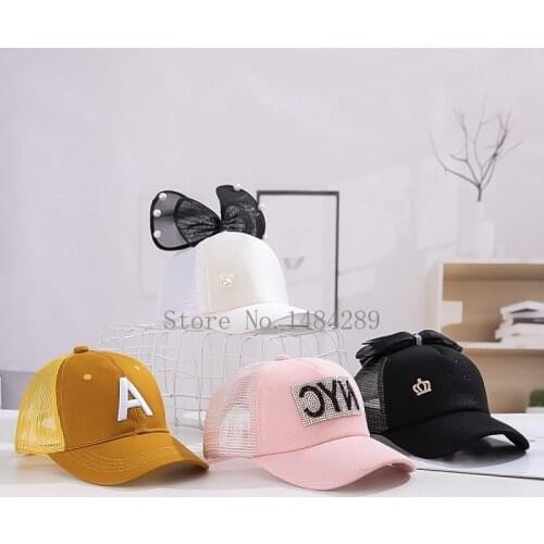 Cute Cartoon Baby Sun Hat Spring Summer Girl Baseball Cap Glitter Sequin Rabbit Ear Pearl Kids Hat Girls Mesh Breathable Hats