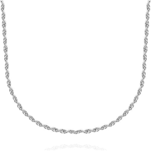 100% Solid Stainless Steel Necklace 2 mm Width 18'' - 28'' Inches Twisted Chain Fashion Jewelry for Men/Women