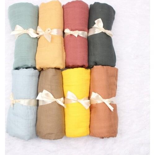 120x120cm Baby Muslin Bamboo Fiber Receiving Blanket Infants Swaddling Wrap 2 Layers Gauze Sleepsack Towel Solid Color