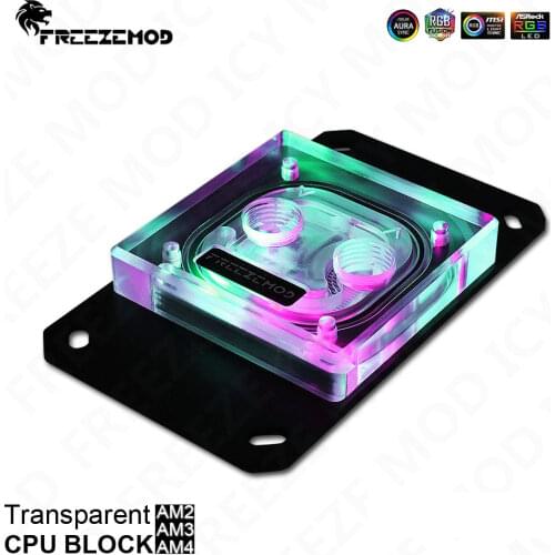 FREEZEMOD AMD AM2 AM3 AM4 Transperant CPU Water Cooler Block 0.5 channel jet MOD Water Cooler Watercooling 5V 12V AURA SYNC