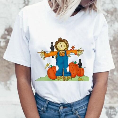 Summer Fashion Woman T-shirt Scarecrow Pattern Print Oversized T-shirt White Short Sleeve Casual Harajuku Womens Clothes S-3XL