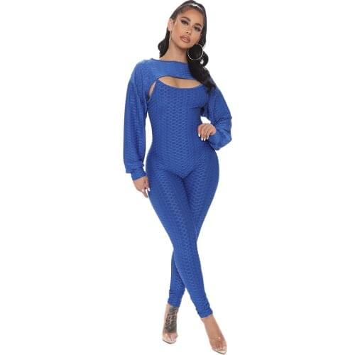 Kalenmos Two Piece Set Women Sexy Jacquard Short Lantern Sleeve Tops Base Sling Pants Solid Color Sports Jogger Womens Outfits