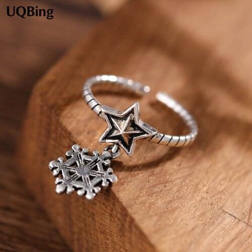Free Shipping 925 Sterling Silver Retro Star Snowfllake Rings Jewelry Christmas Gift Women Jewelry Finger Rings