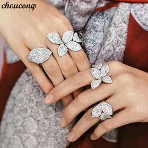 Choucong Charm Flower Leaf Ring Mrico Pave 166pcs 5A Zircon Cz 925 Sterling Silver Party Engagement Wedding Band Rings for women