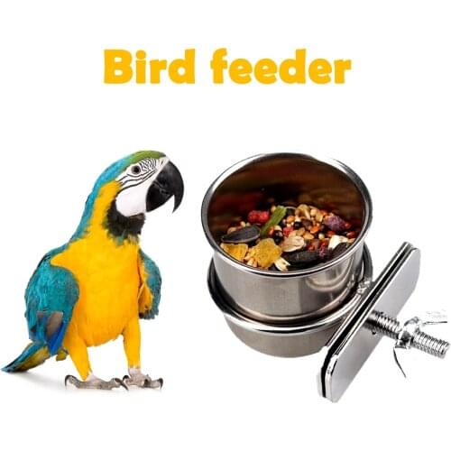 Pet Birds Stainless Steel Food Box Parakeet Parrot Hanging Cage Bowl Cup Bird Feeding Food Drinking Feeder Anti Turnover Dish
