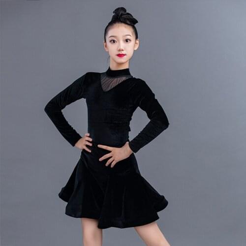 Latin Dance Costumes For Girls Long Sleeve Practice Suit Professional Ballroom Dance Competition Dress Multicolor S-XXXL DQL4387