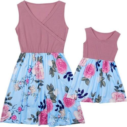 Summer Mommy Girl Flower Printing Sleeveless Dress Parent-child Outfit Mother-daughter Dress Instagramable Sweet Family Outfits