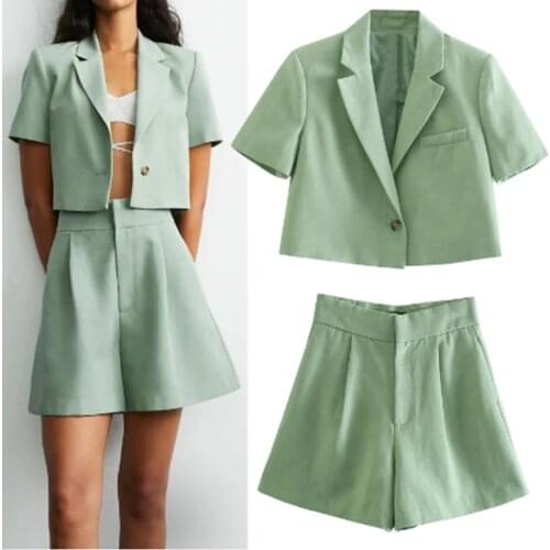 Summer Casual Women Suits Notched Lapel Loose Pocket Short Blazer Streetwear Young Girl Chic Daily Shorts Jacket 2 Pieces Set