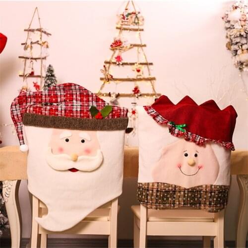 Cartoon Cute 2021 Christmas Chair Back Cover Snowflake Plaid Husband Wife Chair Covers Christmas Festival Party Home Decorations