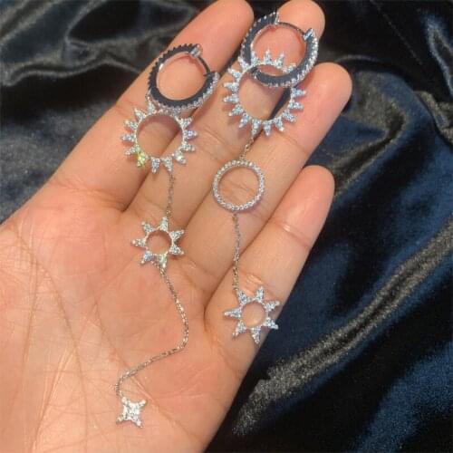 Fashionable micro - set zircon popular wind sun gear asymmetrical earrings for women