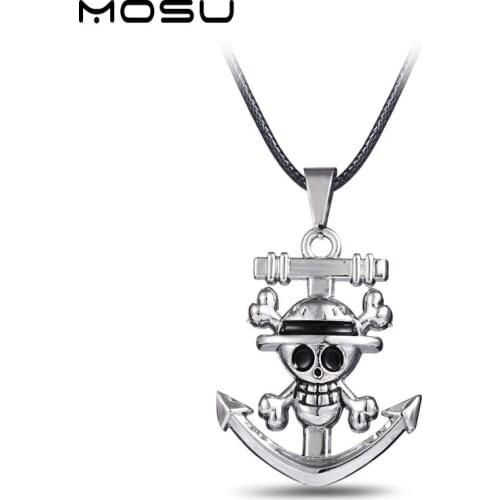 MOSU Hot Anime One Piece Metal Necklace Luffy Skeleton Logo Pendant Cosplay Accessories Jewelry can Drop-shipping