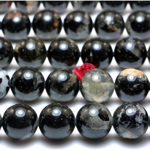 Natural Black Tourmaline Crystal Smooth Round Loose Beads Wholesale Gemstones Semi Precious Stones Bracelet Diy Jewelry Making