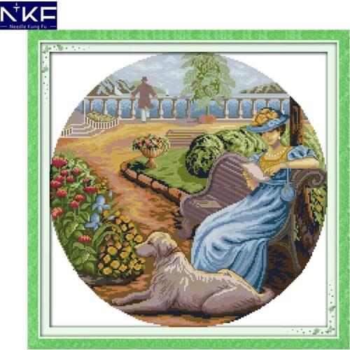 NKF Lady and dog figure style cross stitch Christmas stocking patterns needlepoint embroidery kit for home decoration