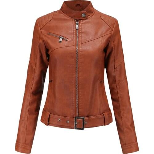 2020 New Womens Jacket Solid Color Zipper Pu Leather Biker Short Jackets Fall Winter Faux Fur Tunic Outerwear Female Black Coat