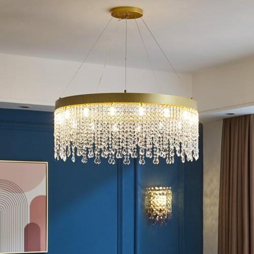 2021 New Postmodern Living Room Crystal Chandelier Creative Ring Bedroom Restaurant Tassel Light Luxury Chandelier