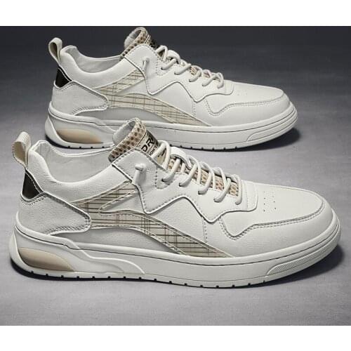 New Style Korean Trend Fashion Sports Casual Shoes Spring Autumn Mens board Shoes Genuine Leather Lace Up Youth White Shoes