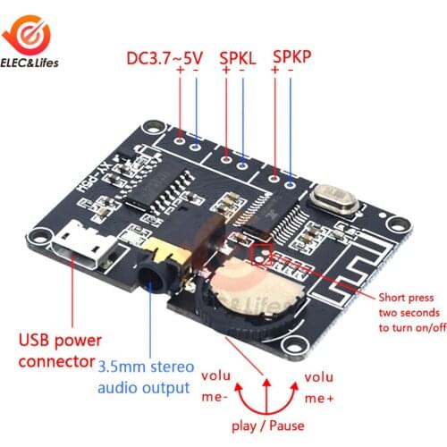 DC 3.7-5V Stereo Bluetooth 5.0 Power Amplifier Board PAM8406 digital aduio power amplifier DIY modified Bluetooth speaker XY-P5W