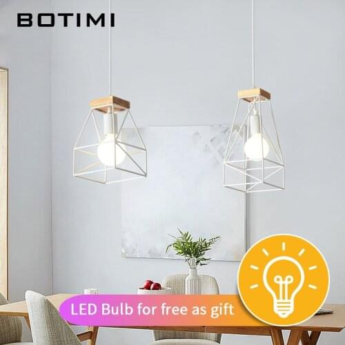 BOTIMI Simple Design LED Pendant Lights For Dining Wooden Kitchen Lampadario Vintage Metal Hanging Lamp Restaurant Luminaria
