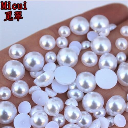 Micui 6/8/10/12mm White/Ivory Round Imitation Pearl ABS Half Pearls Flatback BeadS For Jeweory Clothes Crafts Decoration MC134