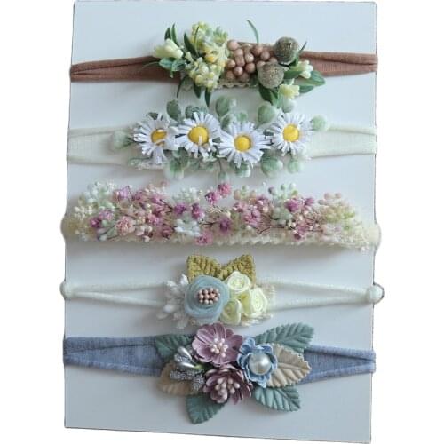 Baby Girl Floral Headband Cute Pearl Lace Tieback Newborn Photography Props Headband Jersey Hairband Photo Shoot