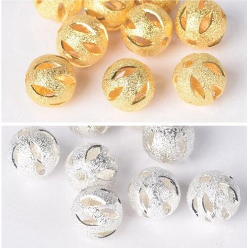 Gold Plated Color Round 10mm Hollow Matte Metal Brass Loose Spacer Big Hole Beads Lot for Jewelry Making DIY Crafts