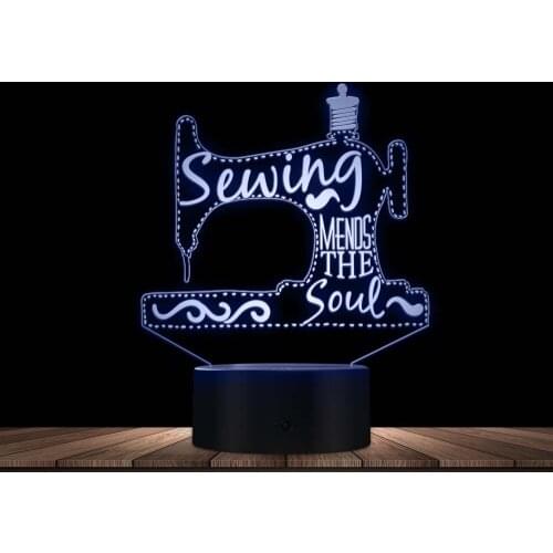 Sewing Mends The Soul 3D Optical illusion Lamp Sewing Machine Tailor Shop LED Night Light Decorative Lighting Modern Visual Lamp