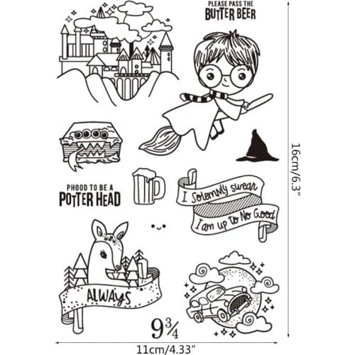 Castle Riding Broom Boy Silicone Clear Seal Stamp DIY Scrapbooking Emboss Album