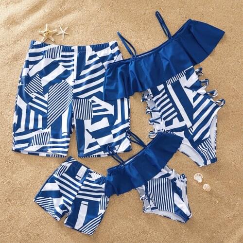 PatPat Hot Sale 2021 Summer Navy Geometric Pattern Family Matching Swimsuits One-Piece Family Look Swimwear Sets