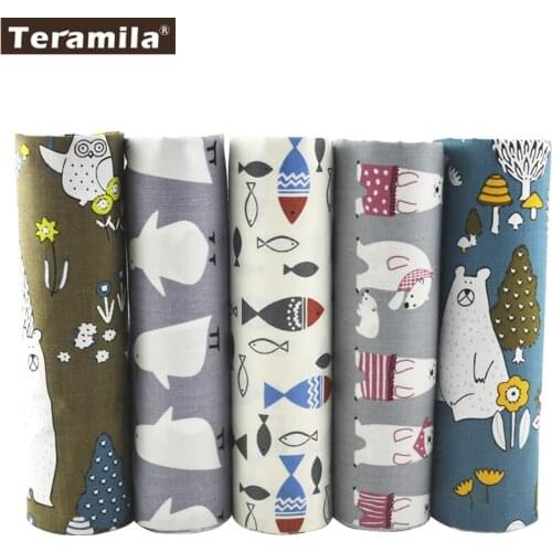 Teramila Cotton Fabric 5 Designs Animals Patchwork Fat Quarter Bundle Meter Quilting Bedding Home Textile Tissue