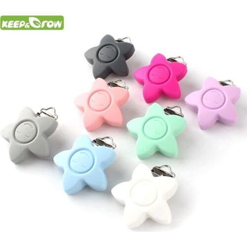 KEEP&GROW 3Pcs Star Shaped Pacifier Clip Baby Silicone Teething Toys Stainless Mordedor Baby Clasps Holder Clip Baby Products
