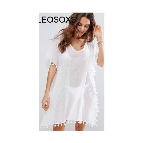 Womens Summer 2021 Solid Color Round Neck Chiffon Fringed Ball Beach Blouse Temperament Leisure Stitching Dress