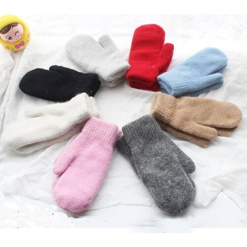 3-10y Kids Gloves For Boys Girls Warm Solid Rabbit Fur Fingerless Mitten Children Cashmere Knitted Gloves DIY Christmas Gift