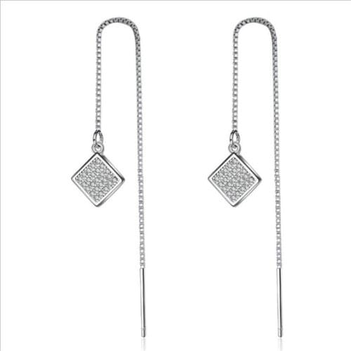 New Arrival Sterling Silver 925 Earrings For Women Jewelry Trendy Zircon Square Drop Earring Female Long Ear Line Accessories