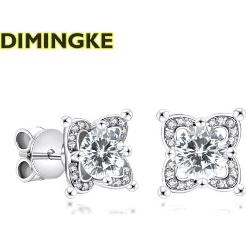 DIMINGKE 0.5CT Moissanite Flower Earrings GRA Certificate 100%-S925 Sterling Silver Female Jewelry Lover Gift