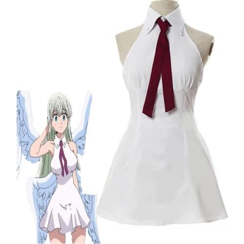 Halloween Anime The Seven Deadly Sins Elizabeth Liones Cosplay Costume Wrath of the Gods Women Dress With Tie wigs Set