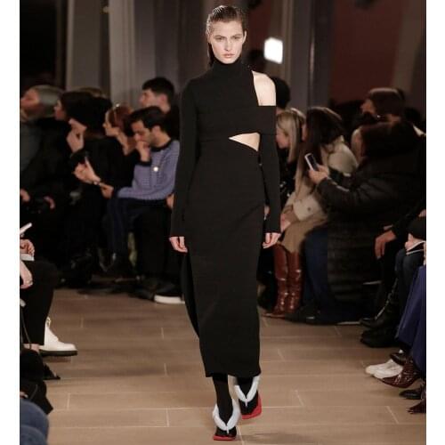 Black Bandage Long Sleeve Maxi Dress 2021 New Fashion Women Bodycon Hollow Out Party Dress Vestidos