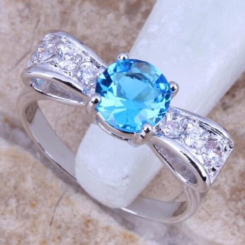 Sky Blue Cubic Zirconia White CZ Silver Plated Womens Jewelry Ring Size 6 / 7 / 8 / 9 R0740