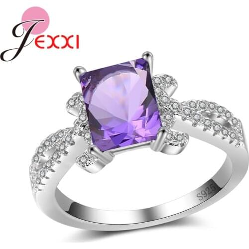 Classic Women Female Party Wedding Jewelry 4 Colour AAA Square Crystal 925 Sterling Silver Ring With Fine Cubic Zirconia
