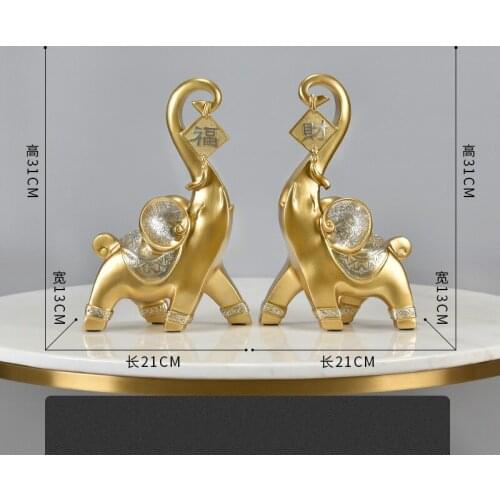Elephant Gold Figurines Miniatures Luxury Living Room Modern Art Resin Figurines Miniatures Set Decoracao Room Decoration DG50FM