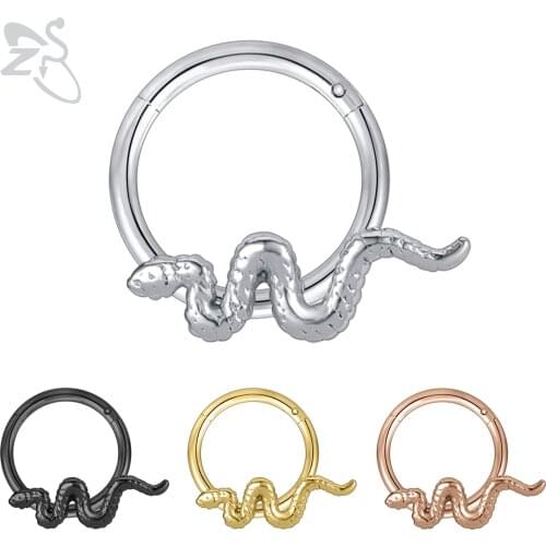 ZS 1 PC Snake Stainless Steel Nose Ring Unisex 4 Colors Punk Septum Clicker 16G Ear Tragus Cartilage Daith Piercing Jewelry 8MM