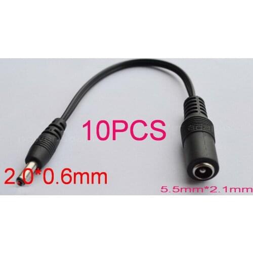10pcs High quality All copper brand new DC cable power jack female 5.5mm x 2.1mm plug male 2.0mm x 0.6mm