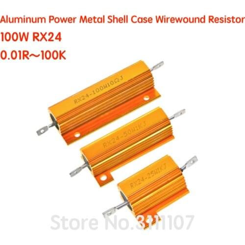 100W RX24 Aluminum Power Metal Shell Case Wirewound Resistor RX24 0.01~100K 0.05 0.1R 0.15 2 4 6 8 10 20 100 150 200 500 1K ohm